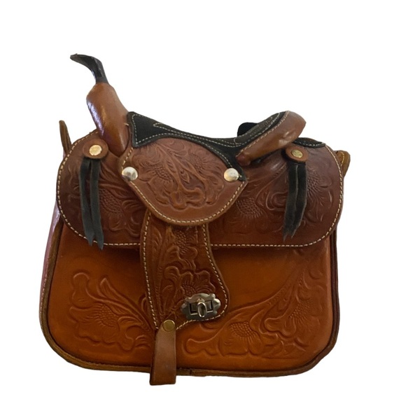 Vintage Tooled Leather Horse Saddle Shoulder Bag - Picture 3 of 13